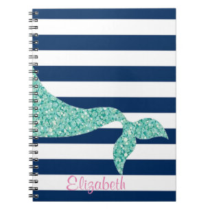 Carnet Queue de sirène mignonne, rayures bleu marine - Pe