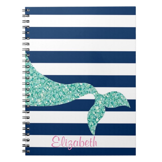 Carnet Queue de sirène mignonne, rayures bleu marine - Pe (Devant)
