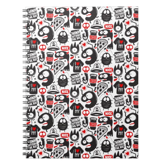 Carnet Quirky Black & Red Monster Doodles (Devant)