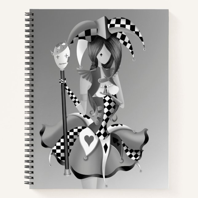 Carnet Quirky Jester et Puppet King gris monochrome (Devant)