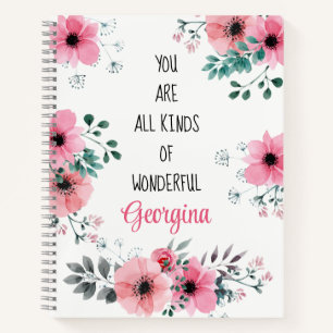 Carnet Quote de motivation Aquarelle rose Floral personna