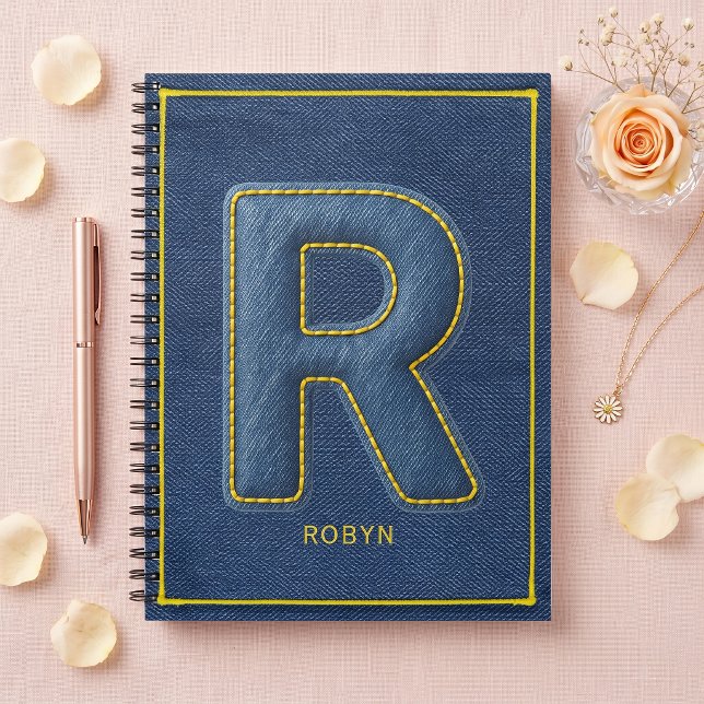 Carnet R en monogramme avec fausse couture jaune et denim (Créateur téléchargé)