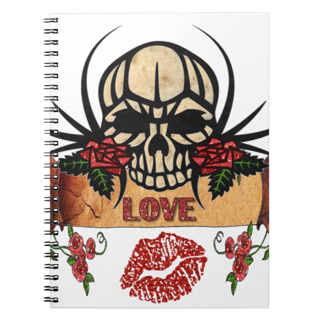 Carnet RAB Rockabilly Crâne Roses Amour Rouge à lèvres (Devant)
