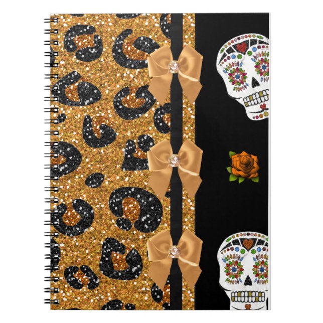 Carnet RAB Rockabilly Gold Leopard Print Sugar Skulls (Devant)