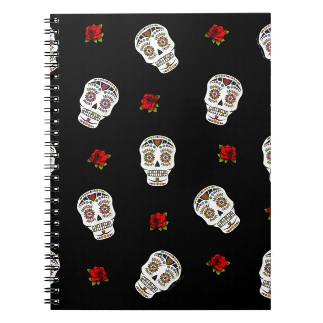 Carnet RAB Rockabilly Sugar Skulls Roses On Black (Devant)