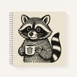 Carnet Raccoon Holding a Coffee Cup Funny Trash Panda