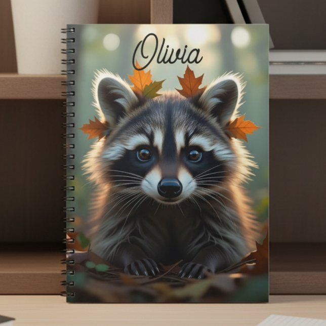 Carnet Raccoon mignon dans les feuilles d'automne Personn (Créateur téléchargé)