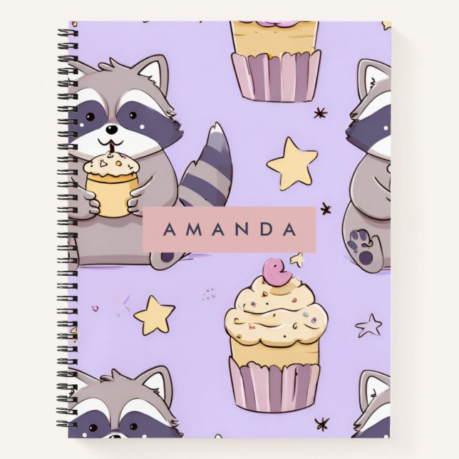 Carnet Raccoons Kawaii personnalisés avec Motif Cupcakes (Devant)