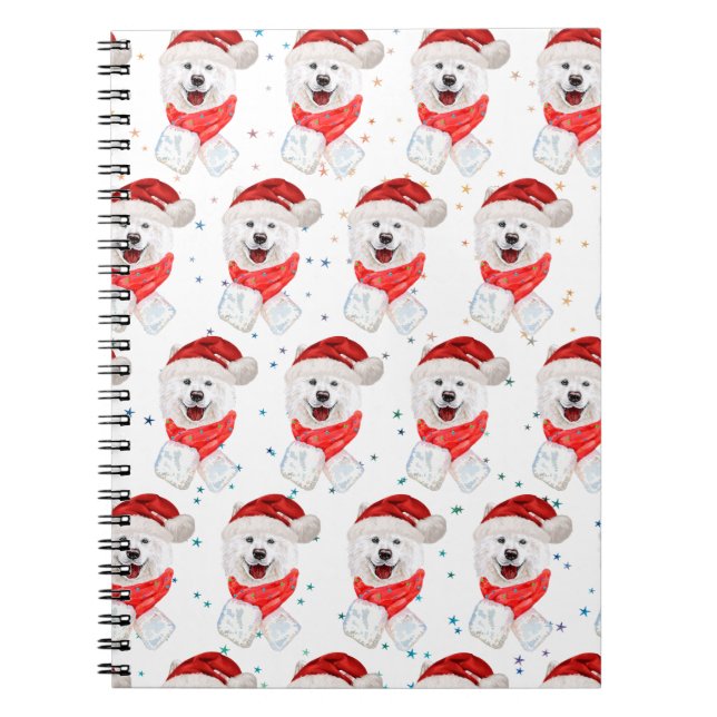 Carnet Race de chien Samoyède Étoiles de Noël (Devant)