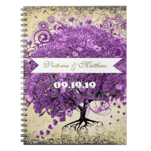 Carnet Radiant Purple Romantic Heart Leaf Wedding