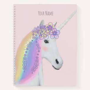 Carnet Rainbow Unicorn Floral Nom personnalisé Ordinateu