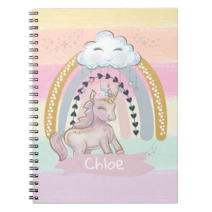 Carnet 🦄 Rainbow Unicorn Girl Nom personnalisé