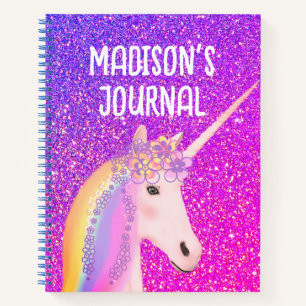 Carnet Rainbow Unicorn Purple Parties scintillant Monogra