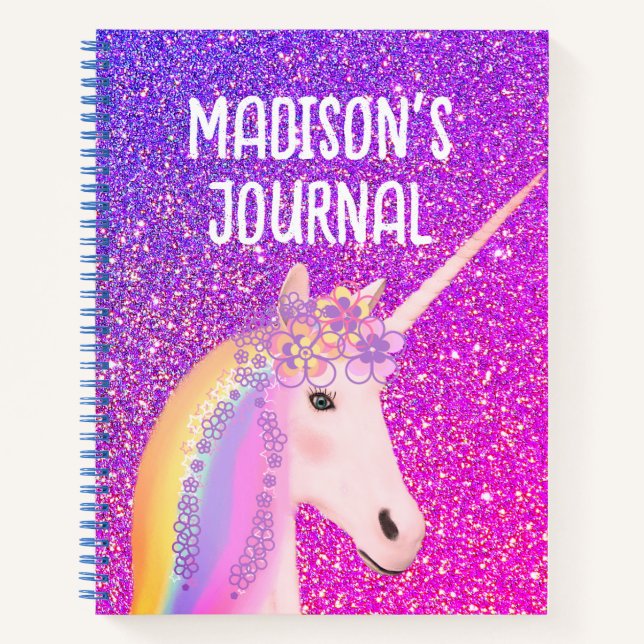 Carnet Rainbow Unicorn Purple Parties scintillant Monogra (Devant)