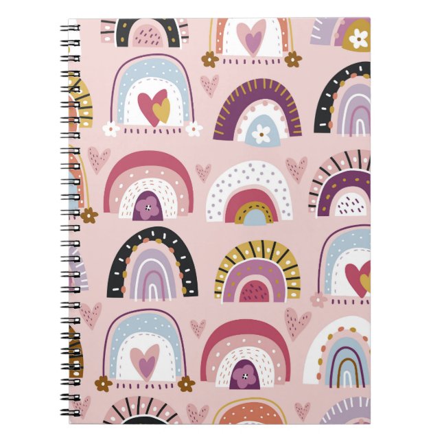 Carnet Rainbows enfant Fleurs Coeurs Motif (Devant)