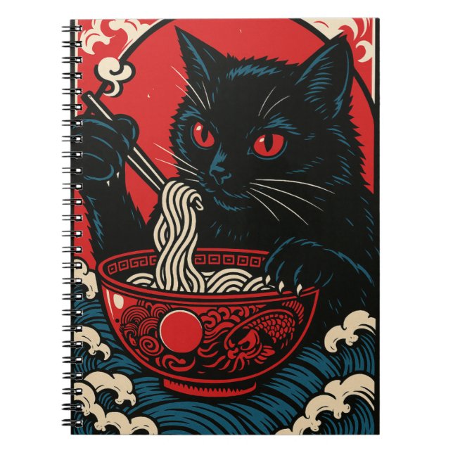 Carnet Ramen Chat Japonais Ukiyo-e Chat NoirAnime (Devant)