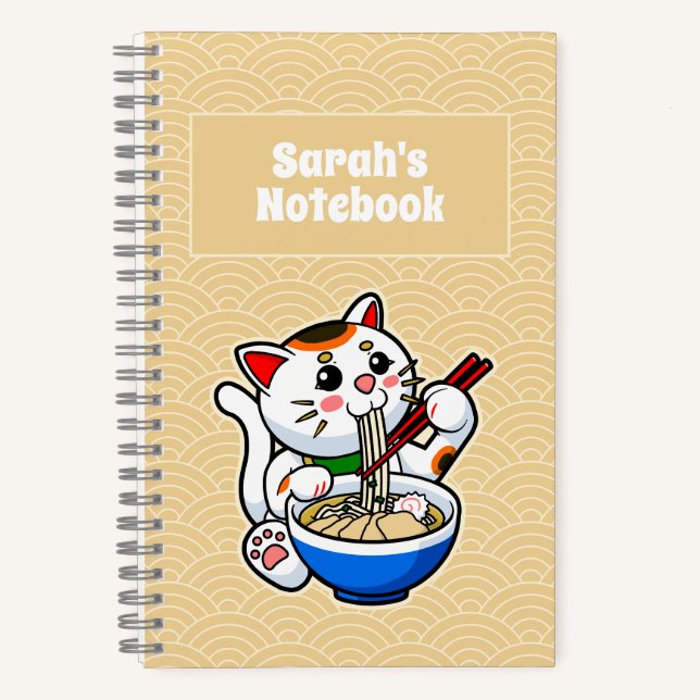 Carnet Ramen du chat chanceux personnalisé (Recto)