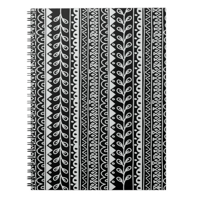 Carnet Rangées de motifs gribouillés noir et blanc (Devant)