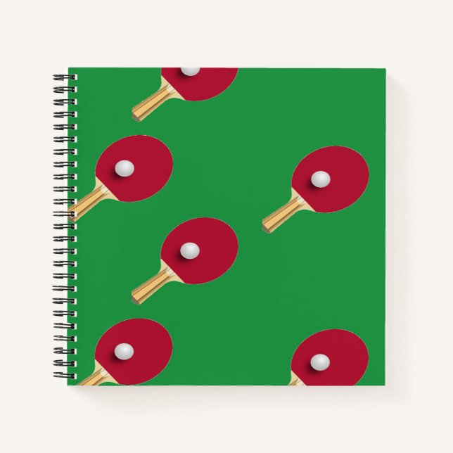Carnet Raquette de ping-pong et boule sur vert (Devant)