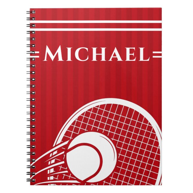 Carnet Raquette de tennis rouge et balle élégante (Devant)