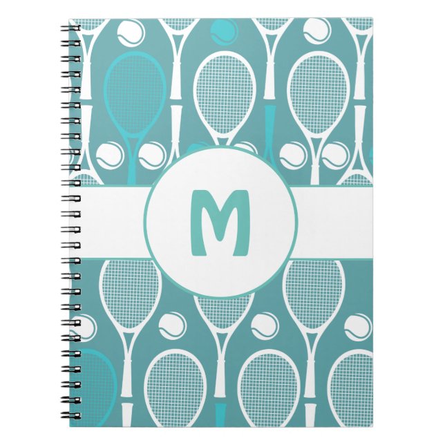 Carnet Raquettes de Tennis Bleu & Blanc Balles Nom du Jou (Devant)