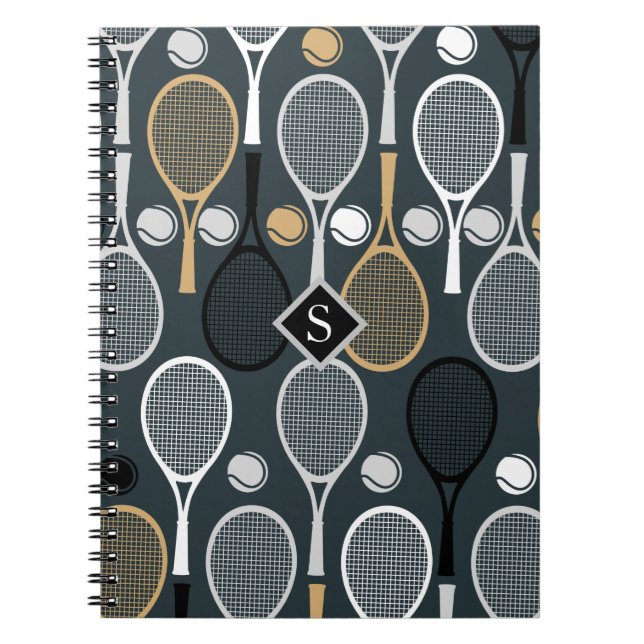 Carnet Raquettes de Tennis Personnalisées Monogramme Nom  (Devant)