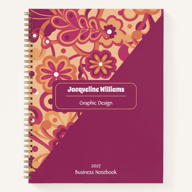 Carnet Raspberry Groovy Psychedelic 60s 70s Floral  (Devant)