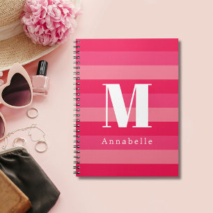 Carnet Raspberry Pink Strips Nom du monogramme personnali