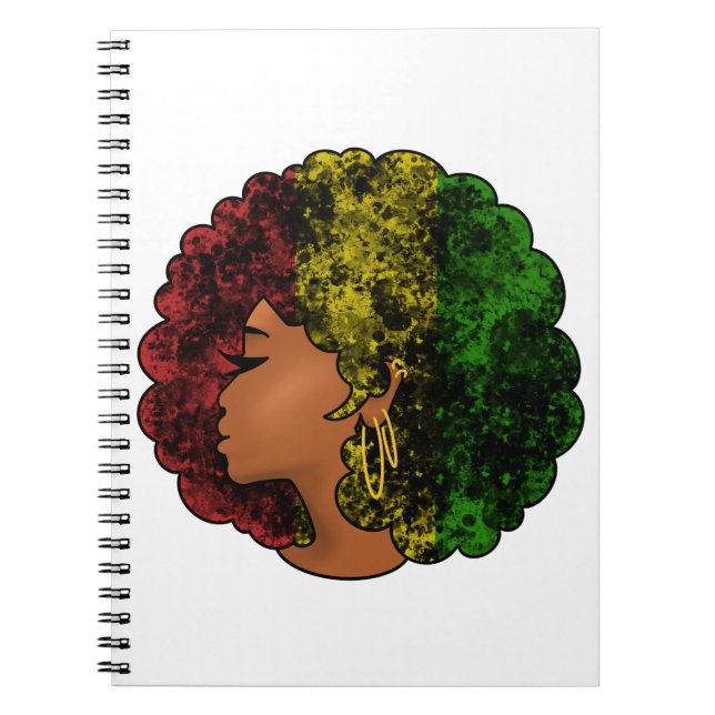 Carnet Rasta femme noire afro rouge jaune vert (Devant)