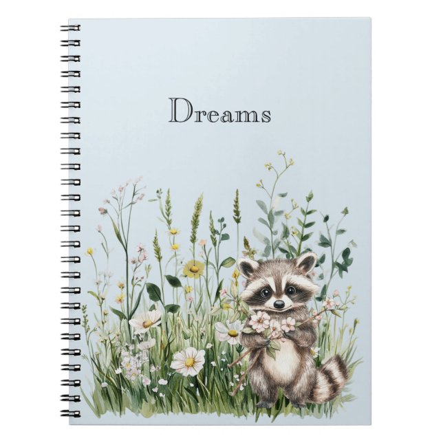 Carnet Raton laveur bleu floral  (Devant)
