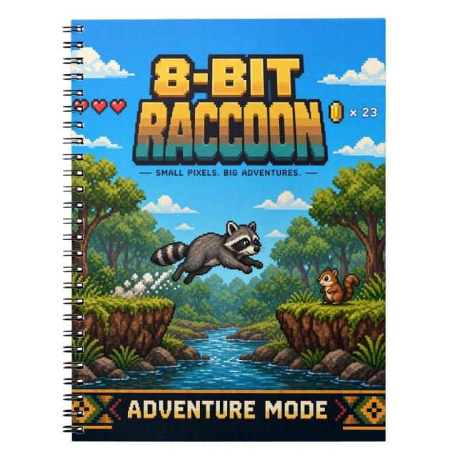 Carnet Raton laveur, Pixel Art Rétro 8 Bits (Devant)