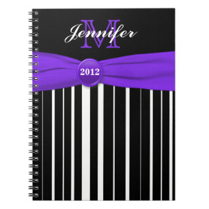 Carnet rayé blanc noir violet personnalisé
