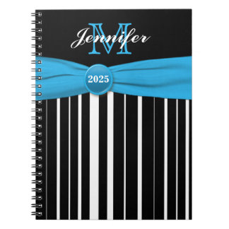 Carnet rayé bleu noir blanc personnalisé