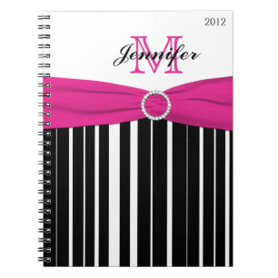 Carnet rayé rose noir blanc personnalisé