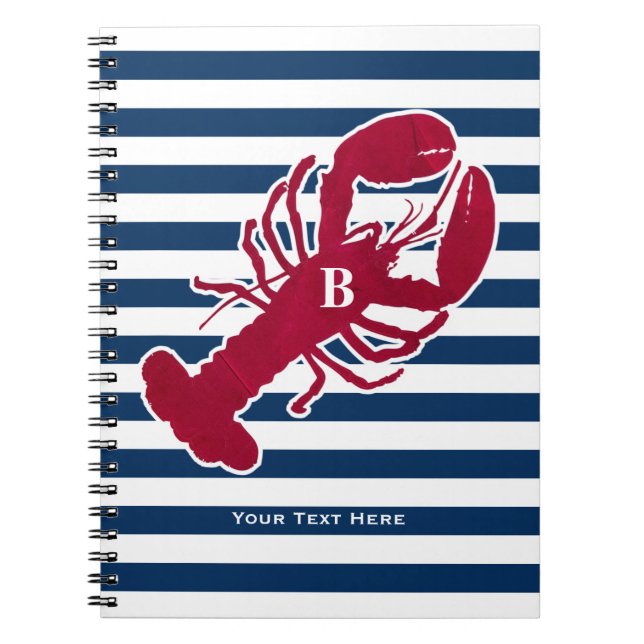 Carnet Rayure blanche bleue de monogramme rouge nautique (Devant)