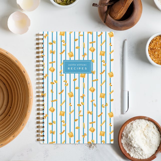 Carnet Rayure Bleue | Formes de Pâtes Personnalisées (Créateur téléchargé)