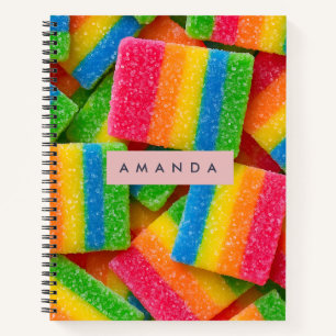 Carnet Rayure de bonbons arc-en-ciel vibrant personnalisé
