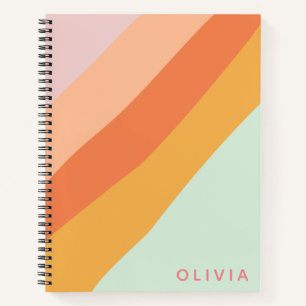 Carnet Rayure diagonale colorée Rétro Pastel Personnalisé