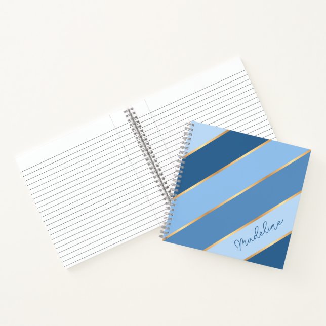 Carnet Rayure dorée bleu moyen clair foncé personnalisée (Intérieur)