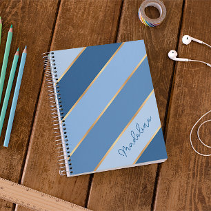 Carnet Rayure dorée bleu moyen clair foncé personnalisée