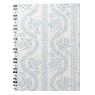 Carnet Rayure florale bleu clair, crème vintage