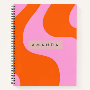 Carnet Rayure ondulée orange et rose personnalisée en gra