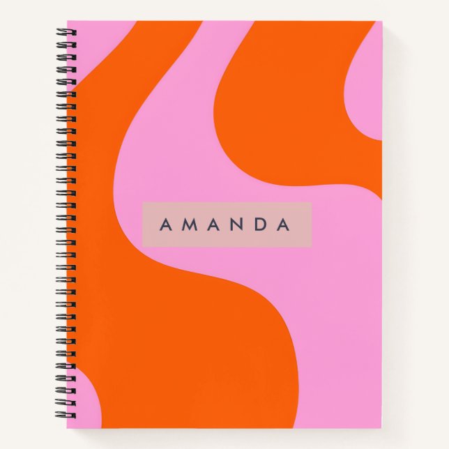 Carnet Rayure ondulée orange et rose personnalisée en gra (Devant)