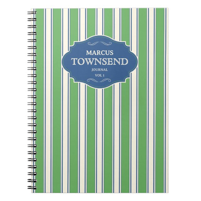 Carnet Rayure verte et bleue personnalisée (Devant)