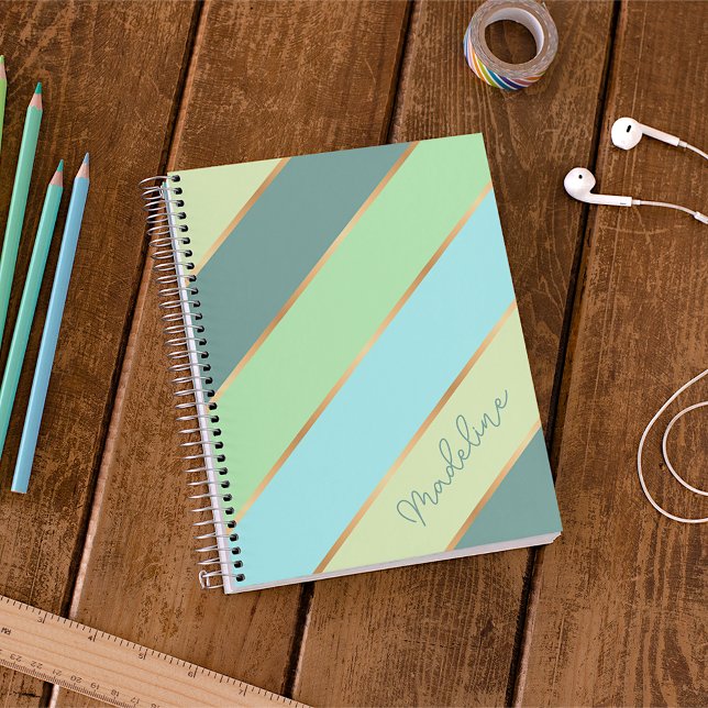 Carnet Rayure verte lime personnalisée Aqua Bleu sarcelle (Créateur téléchargé)