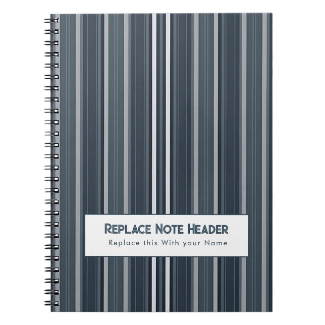 Carnet Rayure verticale personnalisée bleu gris (Devant)