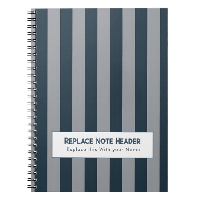 Carnet Rayure verticale personnalisée bleu gris (Devant)