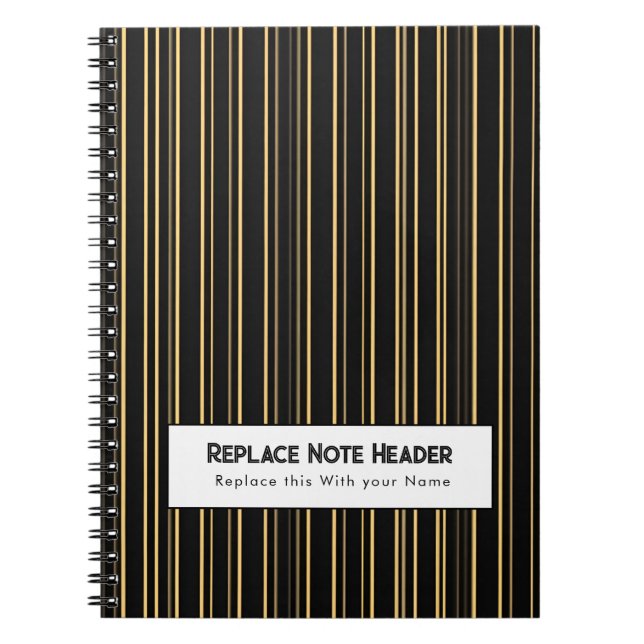 Carnet Rayure verticale personnalisée Noir Or (Devant)
