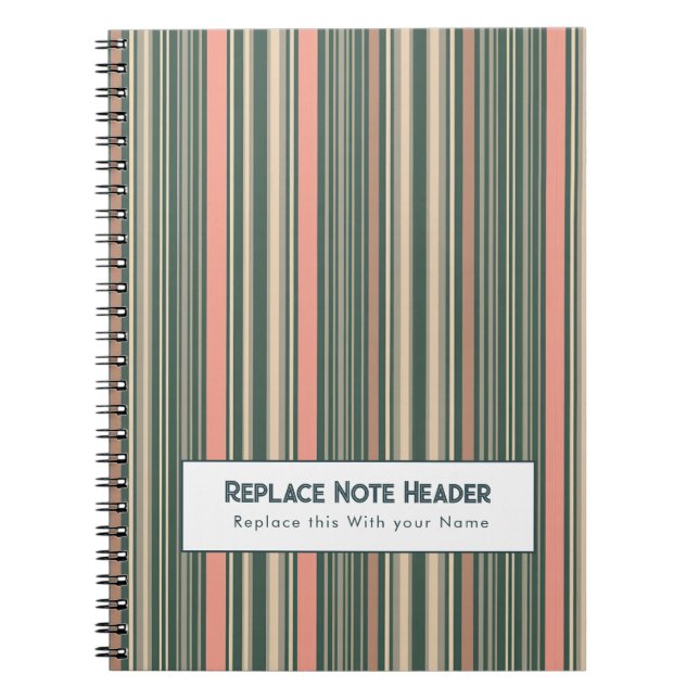 Carnet Rayure verticale personnalisée sarcelle rose (Devant)