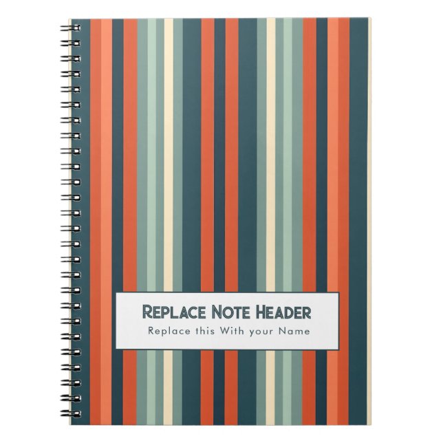 Carnet Rayure verticale personnalisée sarcelle rouille (Devant)